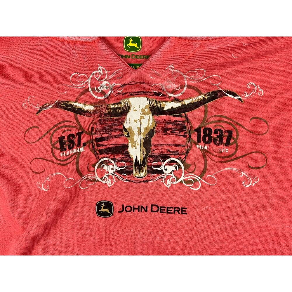 John Deere Tractors Hoodie Sweatshirt Women's Size Large Pink Cow Skull Farm - Picture 6 of 7